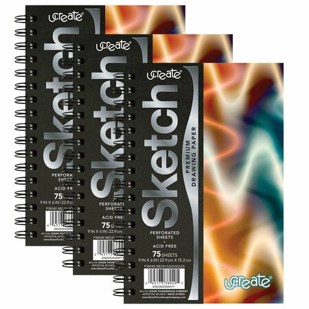 UCREATE Poly Sketch Book, Neon Squiggles, 9in. x 6in., 3PK P38040